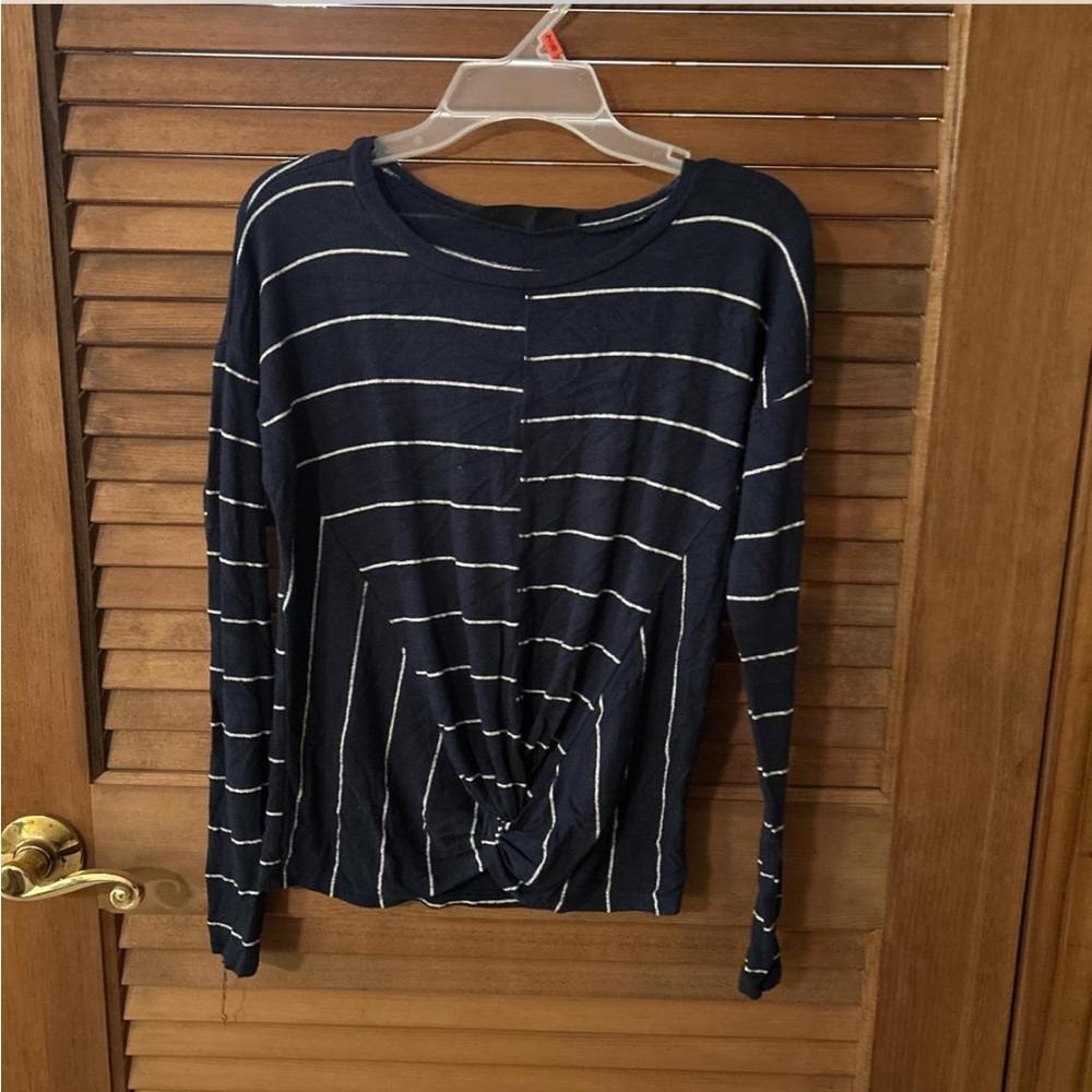 Elegant Navy Striped Long Sleeve Top